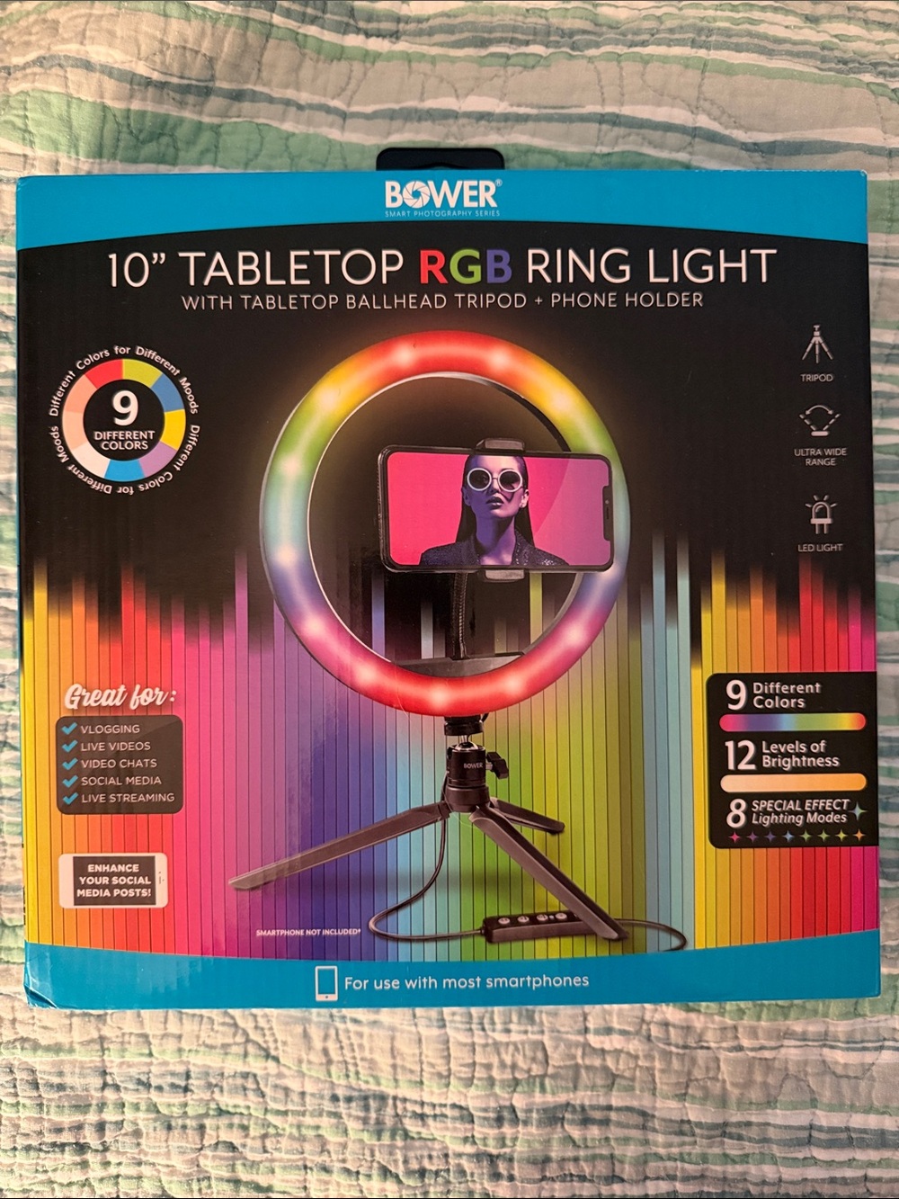 Bower 10" RGB Tabletop Ring Light with Tripod & Phone Holder - Multicolor